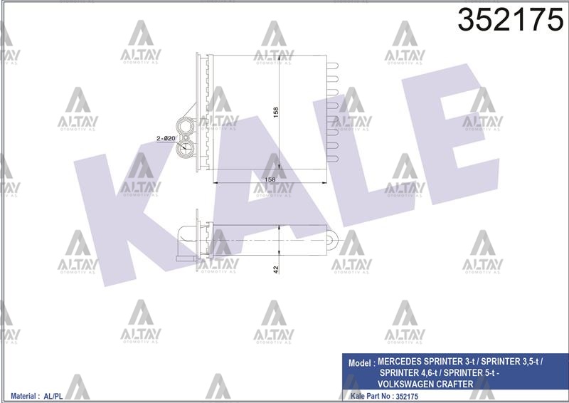 Mercedes Sprinter Kalorifer Radyatörü Radyatör Mekanik OEM A0038359001